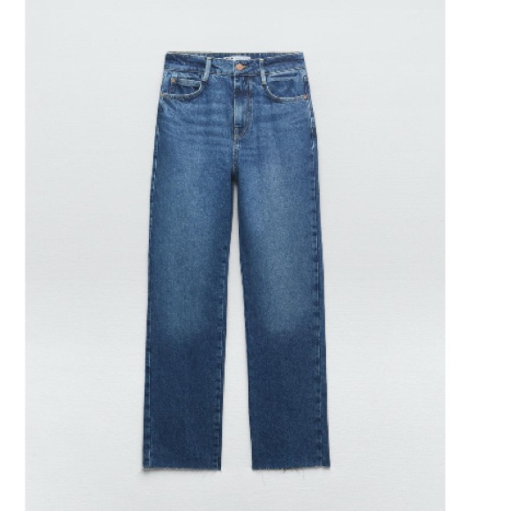 Zara Full Length High Rise Wide Leg Jeans - Light Blue